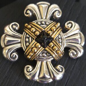 VTG Brooch Premier Design‎ Gold Silver Tone Black Rhinestone Maltese Cross Pin